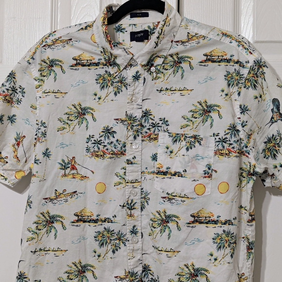 J.Crew Men's Slim Fit Button-Up Shirt Large 100% Cotton Hawaiian Tropical Print - Picture 2 of 15